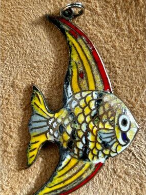 Handcrafted Yellow & Red Fish Enamel Pendant